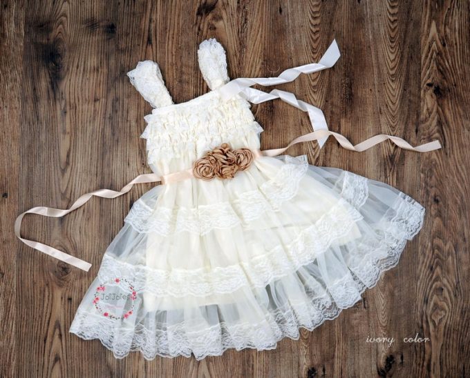 Burlap Lace Flower Girl Dress