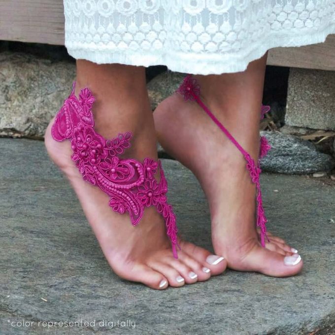 Beach Wedding Barefoot on sale Sandal Light Ivory or Ivory Lace BEADED JAMIE Elopement Anklet Bridal Shoe Present Flowergirl Matron of Honour Garden