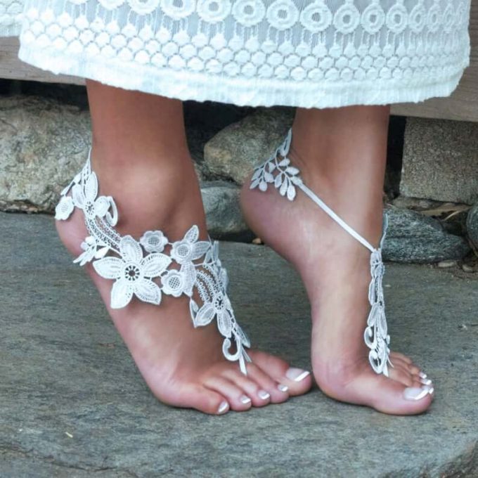 lace barefoot sandals wedding