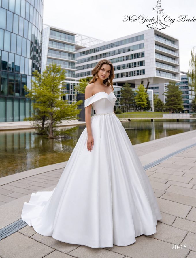 A line off the shoulder satin wedding dress best sale