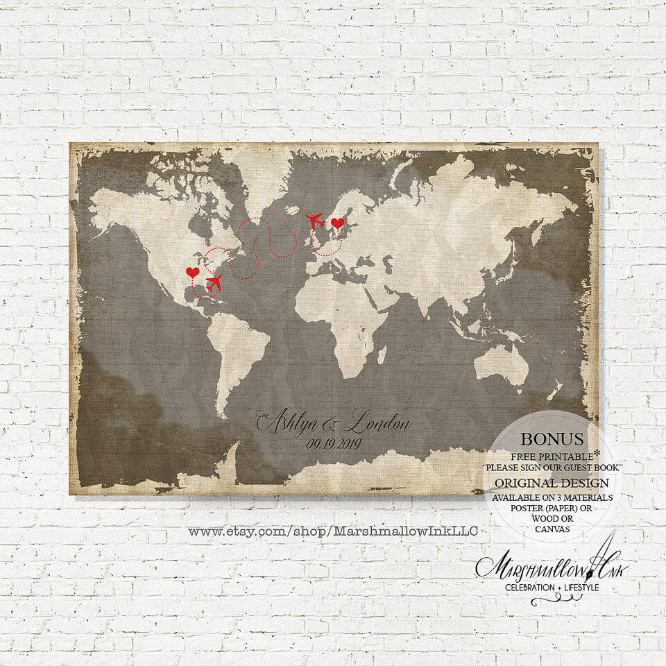 Map Guest Book Poster Travel Themed Guest Books + Alternatives