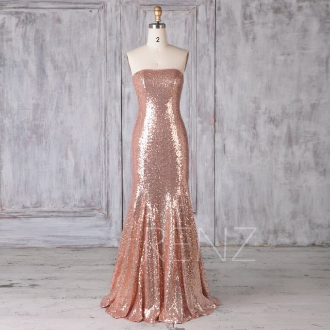 strapless gold sequin bridesmaid dresses Gabourne Strapless Midi Dress main image 0