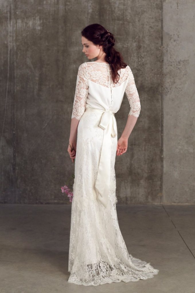 db bridesmaid dresses 1970s Ivory Silk Satin & Lace Hand Made Victorian Style Wedding Dress   Palm Beach Vintage