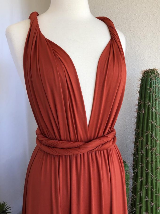 vintage style bridesmaid dresses Boho Chiffon Burnt Orange Bridesmaid Dresses With Sleeves – Lisposa main image 0