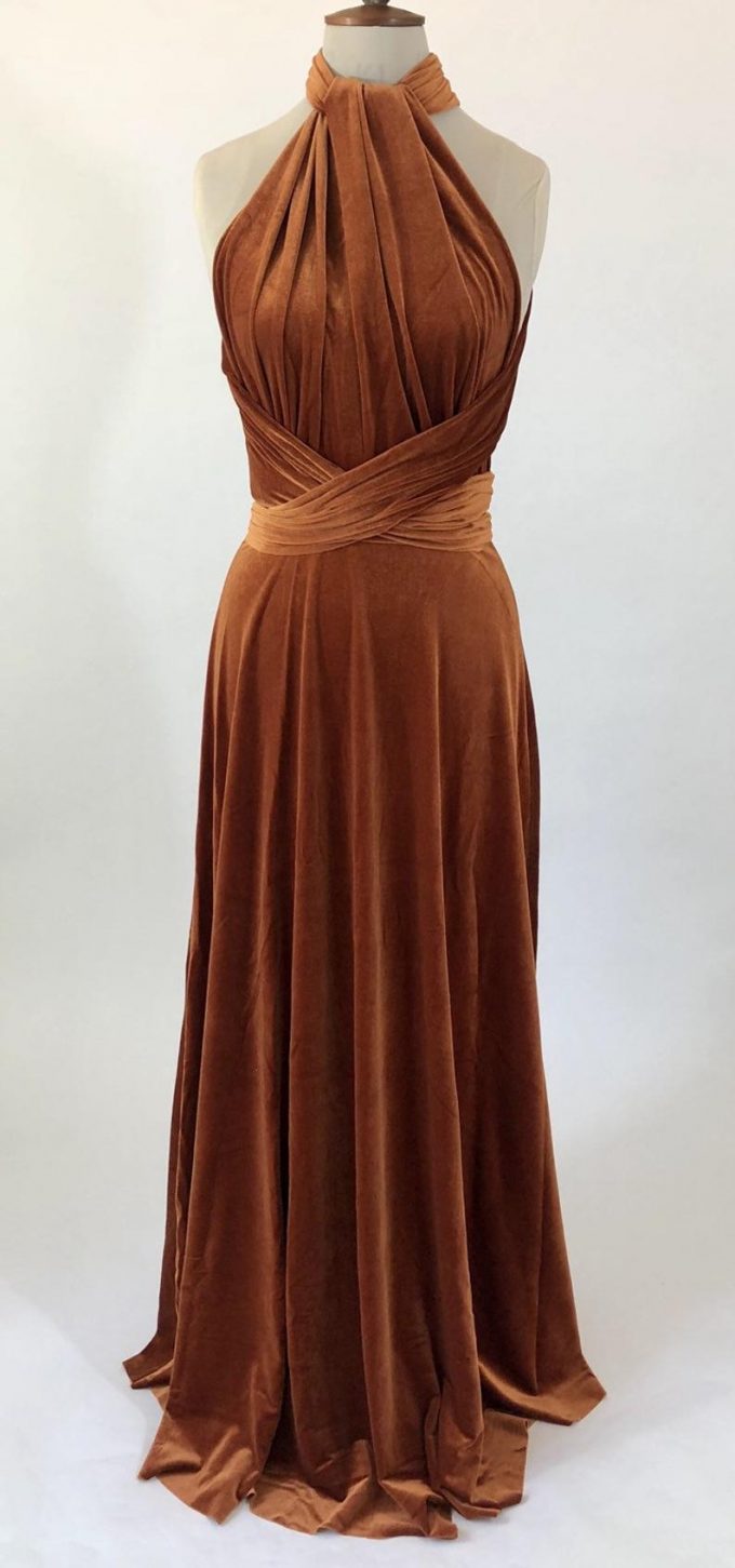 copper velvet bridesmaid dresses