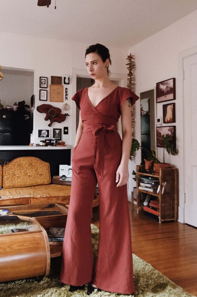 red bridesmaid jumpsuit