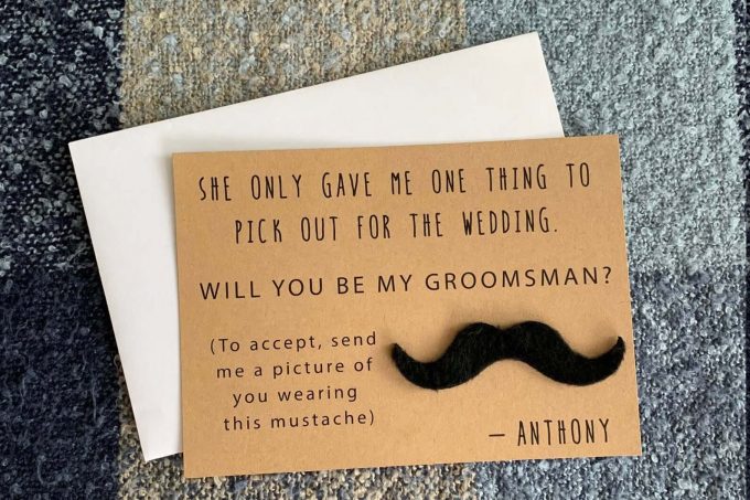 groomsman gift box mustache proposal card