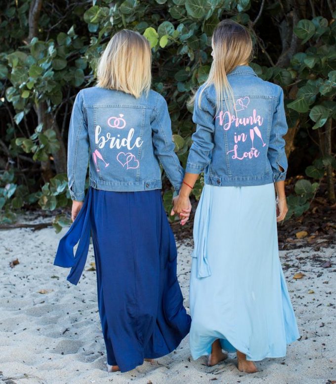 jean jacket bridesmaid dress Hand Painted Bridesmaid Denim Jackets Nicole Kanuch