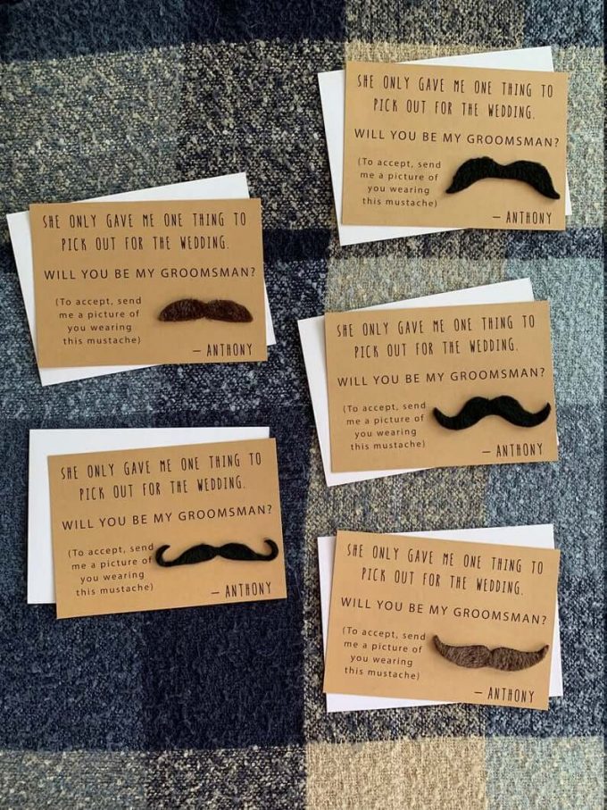 groomsman gift box mustache proposal card