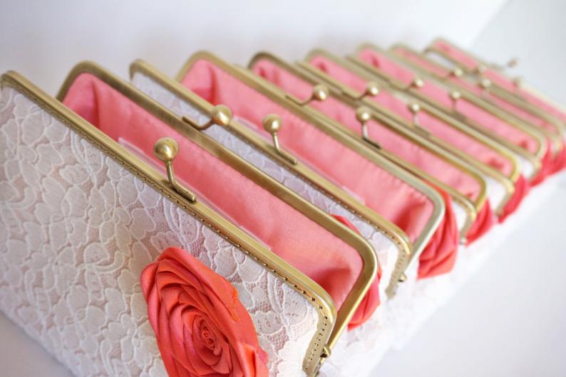 Coral Bridesmaid Clutch Purses HANDMADEADAY Emmaline Bride