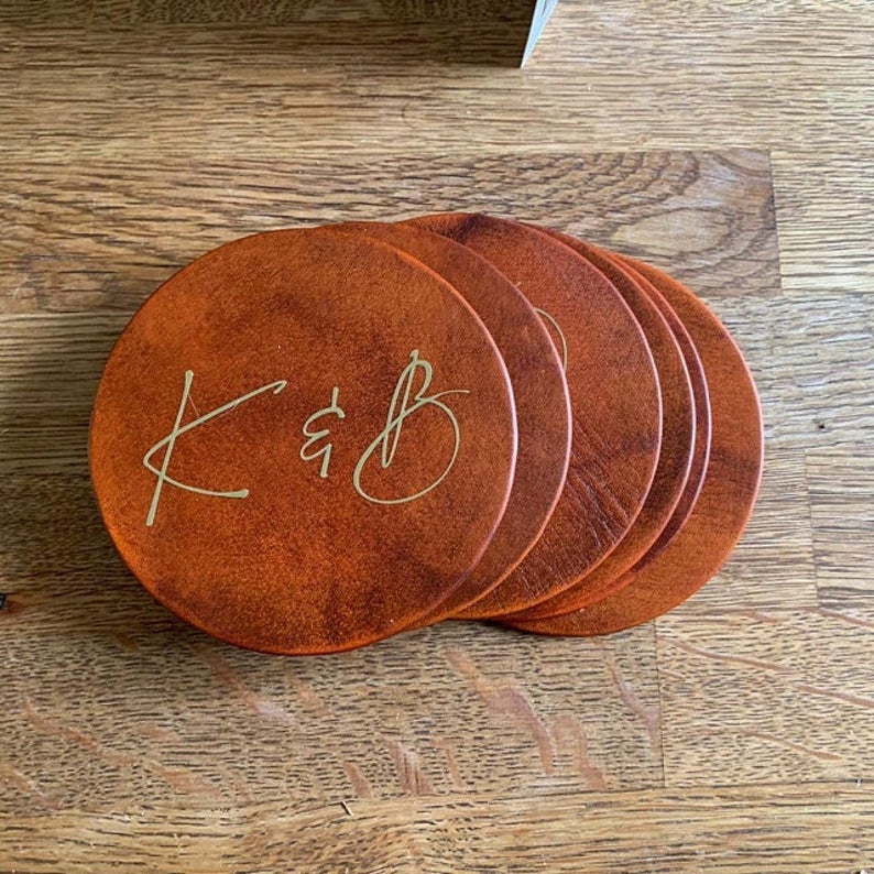 Leather Coasters with Initials HANDMADEADAY Emmaline Bride