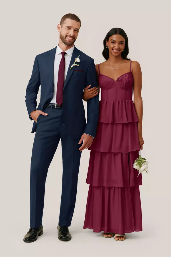 burgundy bridesmaid dresses with navy suits Navy Blue /Burgundy halter lace Long Chiffon Bridesmaid Dress Women We –  Siaoryne main image 0