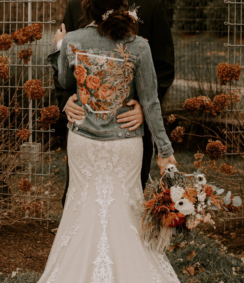 wedding dress denim jacket 27 Perfect Bridal Jean Jackets