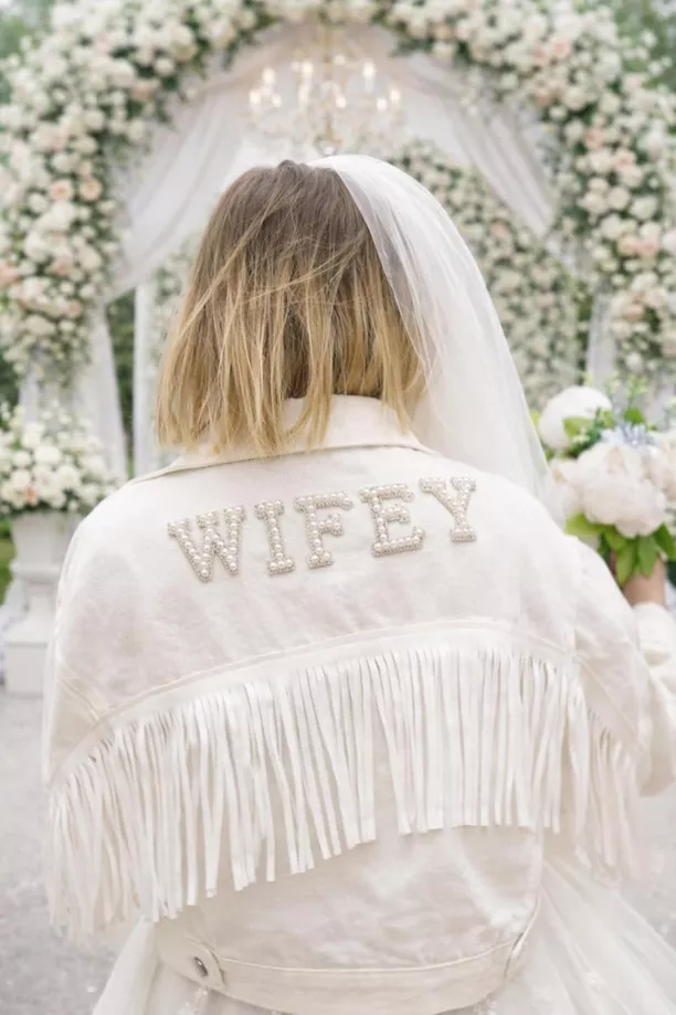 denim jacket wedding dress White Denim Jacket With Gold Letters Bride Boho, Jacket Bride JGA Wedding