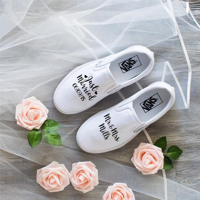 Just Married wedding Vans, Wedding Vans Shoes, bridal sneaker, deals wedding shoe for bride, bachelorette, Anniversary, Mrs EST Disney style