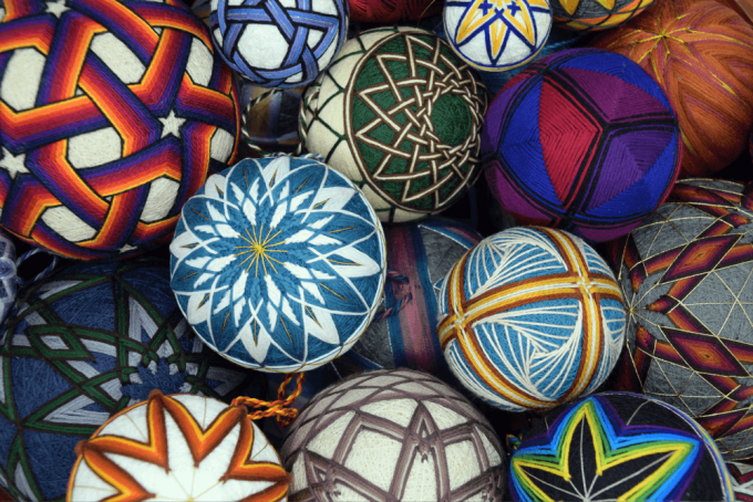 Japanese Temari Ball handmade Pointsetta flower in the hotsell sky with eye catcher design on blue