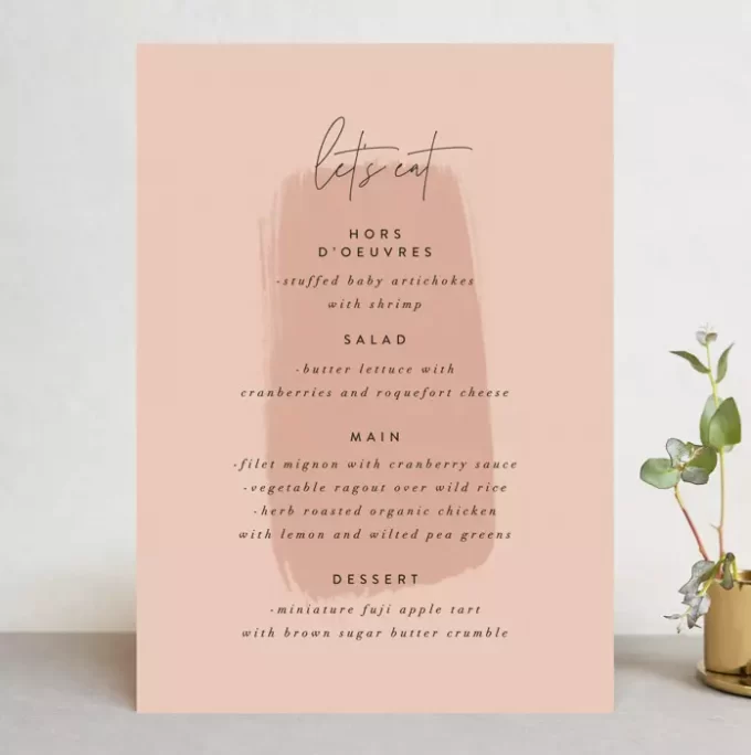 what goes on wedding menu cards
