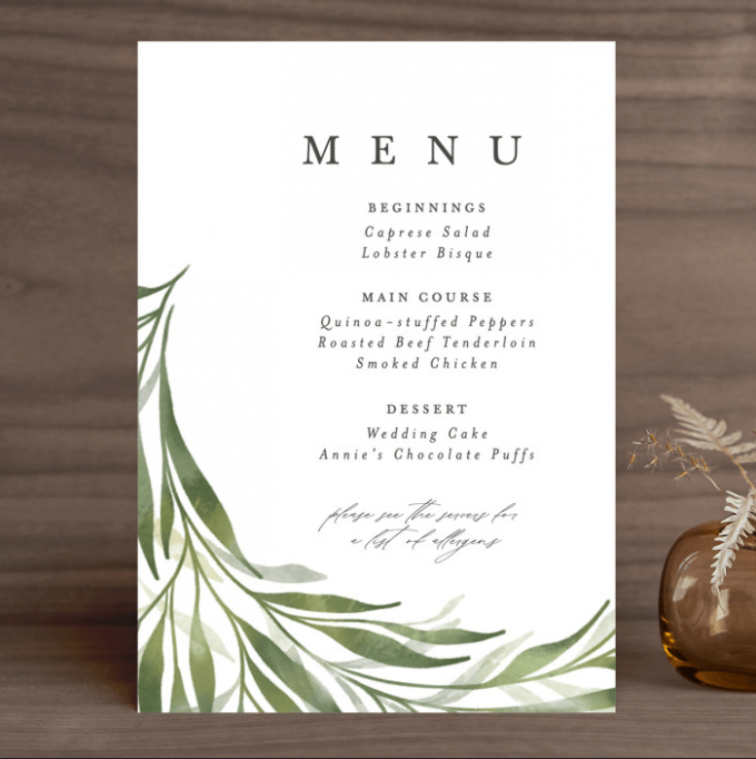 what to put on wedding menu cards