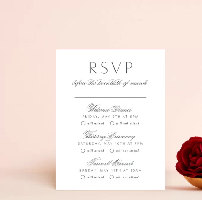 cartes rsvp pour plusieurs événements de mariage