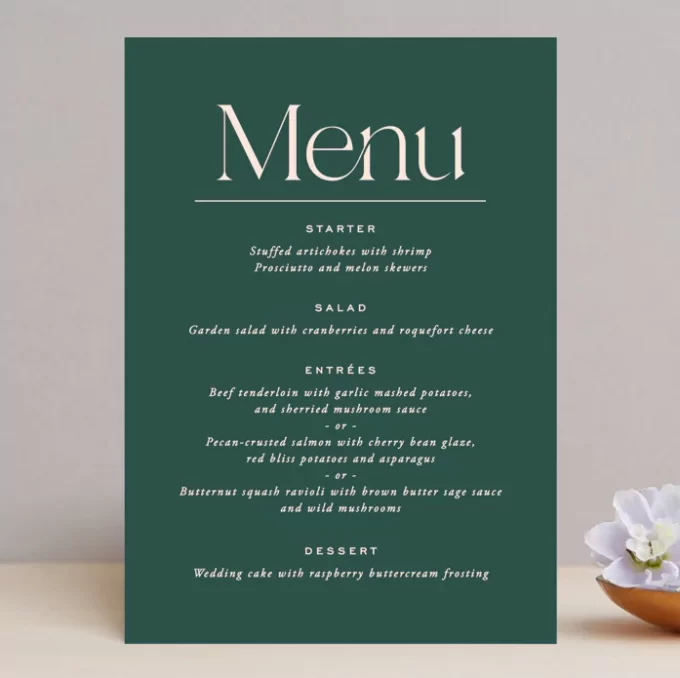 menus for a buffet wedding