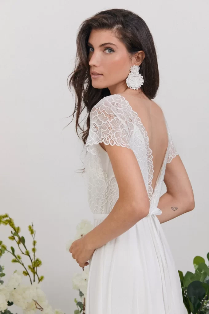 strapless open back dress Bohemian Long Sleeve Open Back Wedding Dress &Bridal Gown