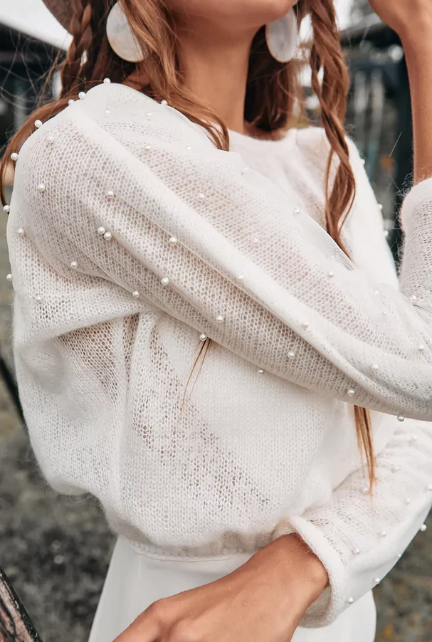 sweater for bridesmaid dress Reversible Mohair Sweater for Bride – White V-Neck Bolero Top L main image 1