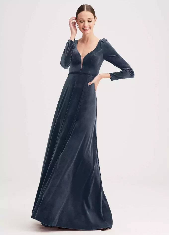 knee length dresses for ladies Luxury Blue Long Sleeves Evening Dress with Overskirt SS141