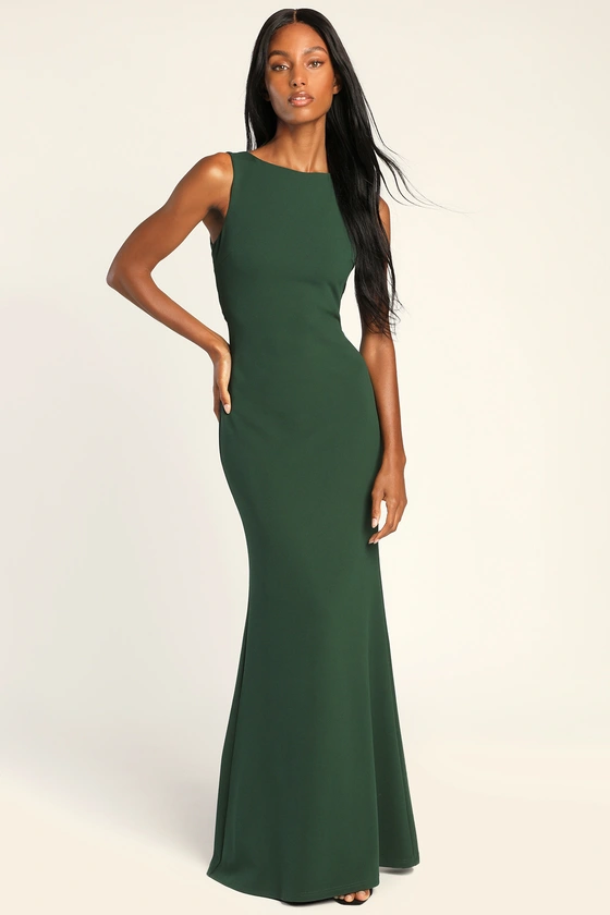 high neck green bridesmaid dress Dark Green Satin Halter High Neck Bow Back Bridesmaid Dress 26034 –  SposaDresses main image 0
