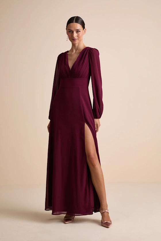 knee length dresses for ladies PRETTYGARDEN Women's Fall Wedding Guest Dresses Long Sleeve V Neck Flo main image 1
