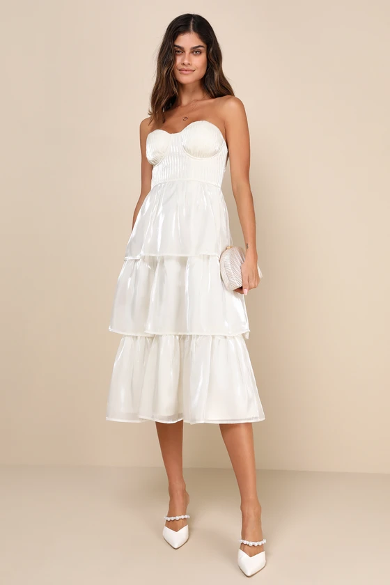 white christmas dresses Jane Summers Jocelyn Backless White Bridal Shower & Rehearsal Dinner Dress with Ribbon Tie 12 / White with Blush Pink Ribbon , Female , Adult main image 0