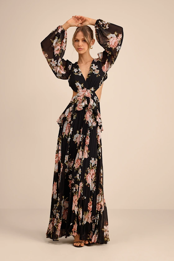 chinese dress ladies Women's spring wedding guest dress floral wrap maxi style – NOIR & PEARL main image 0