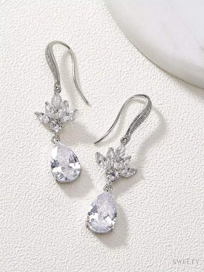 SWEETV Bridal Jewelry Set – Cubic Zirconia Necklace, Earrings & Bracelet For Weddings