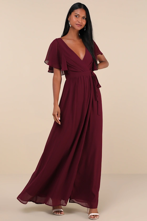 burgundy dresses under 100 Tasmin | Burgundy High-Neck Maxi Dress With Drop-Waist main image 0