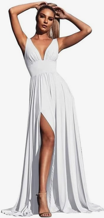 beach wedding dresses for petite brides Simple A-Line Short Sleeves Beach Wedding Dresses With Brush Train, Br –  cherishgirls main image 1