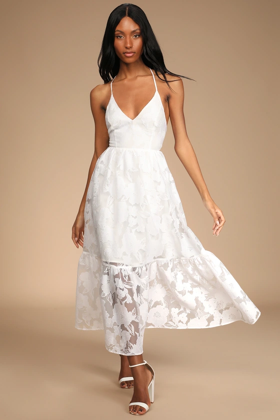 midi white bridal shower dress Berylove Women Ivory A-Line Bridal Shower Dress V-Neck Jacquard Long Sleeves Ruched Midi Wedding Rehearsal Dress, Ivory / US14 main image 1