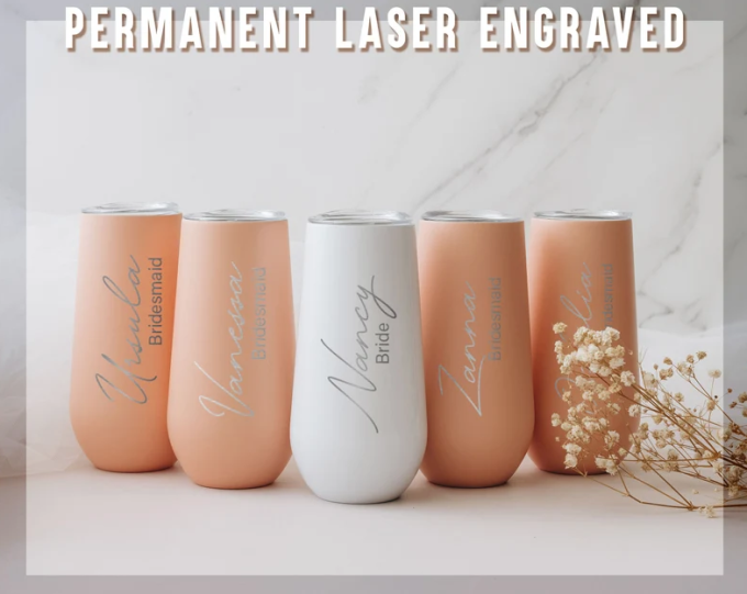 laser engraved bridesmaid champagne flute