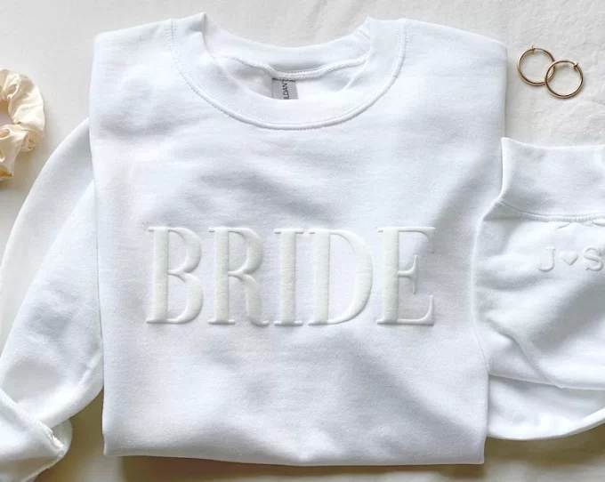 custom bride sweatshirt in white with white lettering
