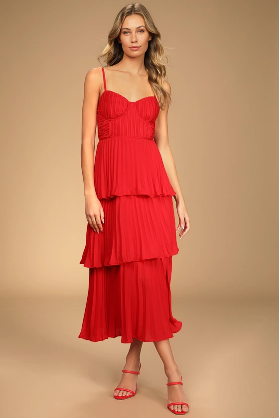 red tiered ruffle valentine dinner date dress