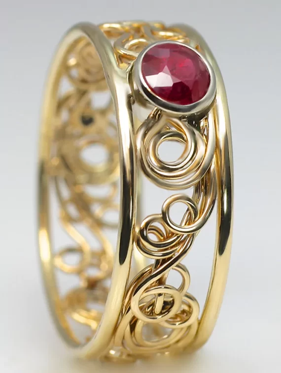 ruby stone swirl braided ring