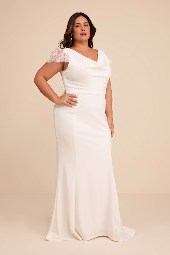 white dresses for bridal shower plus size Plus Size Long White Dress For Bridal Shower High-Slit Chiffon Plus Size Bridesmaid Dress With