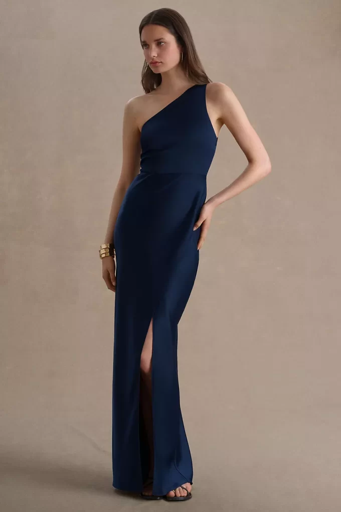 how to hem a bridesmaid dress with a slit One Shoulder Velvet Bridesmaid Dress With Slit