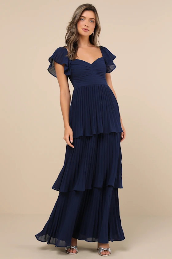 princess polly baby blue dress Navy Flutter Cold Shoulder Chiffon Slit Wrap Bridesmaid Dress main image 0