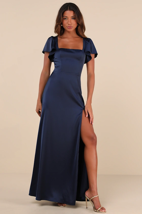 princess polly baby blue dress Navy Blue Tea Length Bridesmaid Dress – FancyVestido