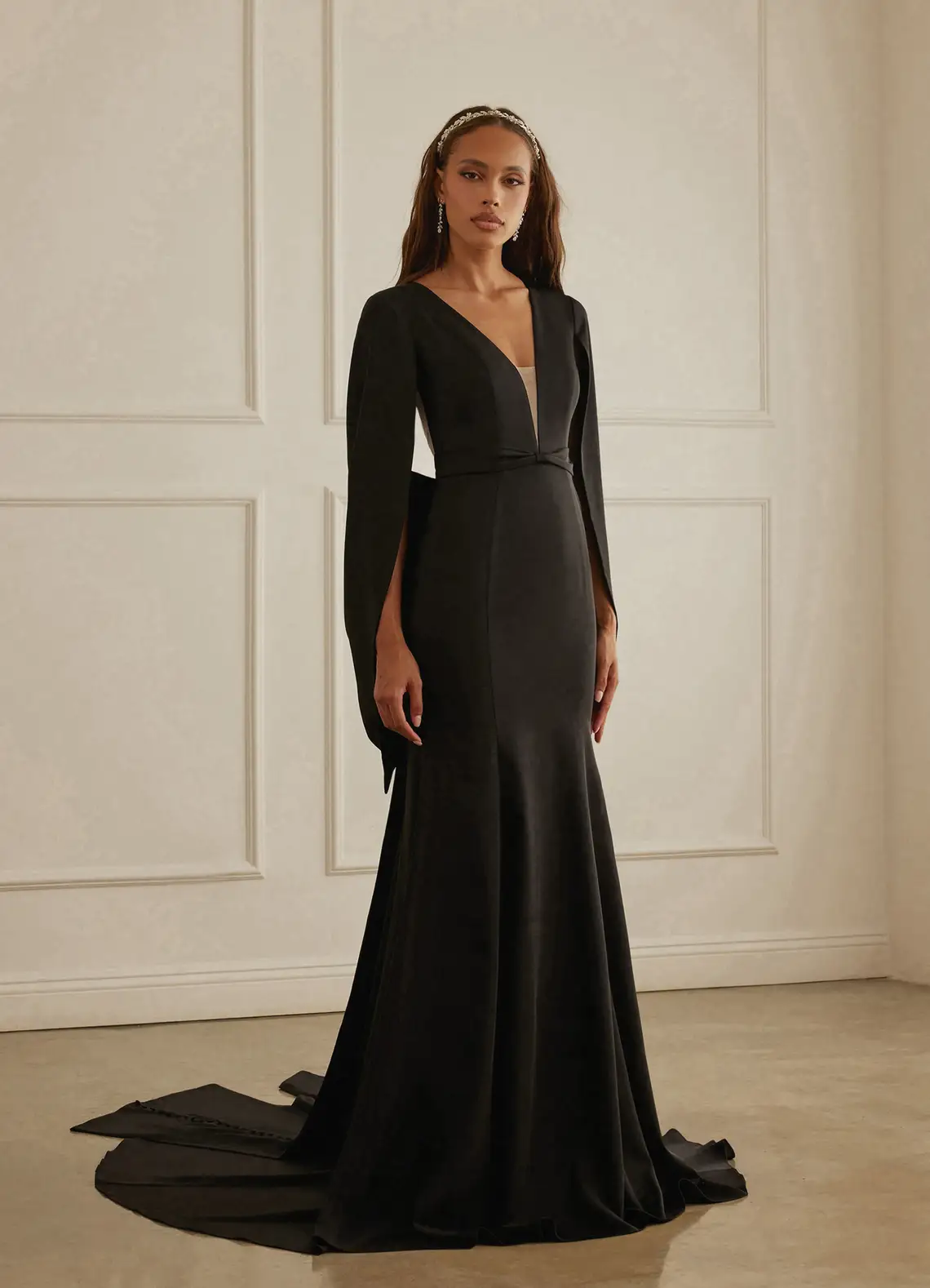black wedding dresses mermaid style Black Lace Wedding Dress Mermaid High Neck Wedding Dress See Through B –  SELINADRESS main image 0