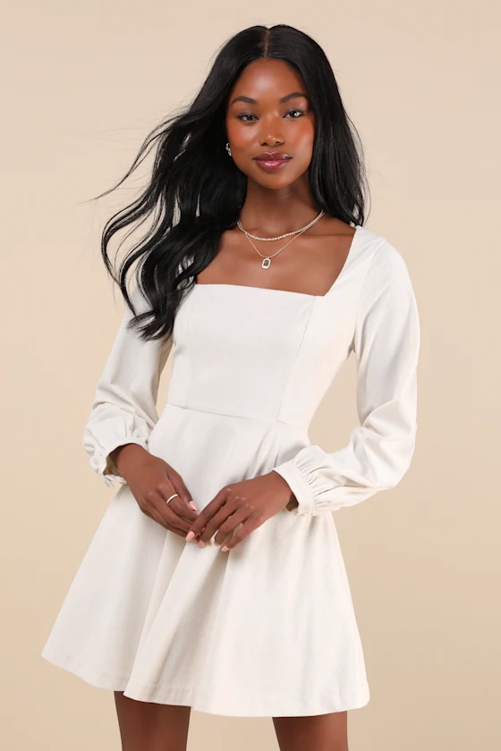 knee length dresses for ladies Off-White Lace Short Dress with Pockets main image 1