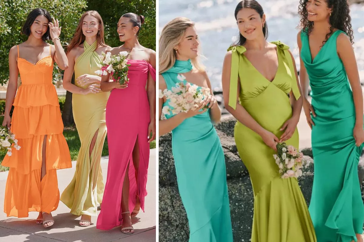 neon colored bridesmaid dresses Rainbow Wedding David's Bridal Mismatched Bridesmaids A Vibrant, Rainbow-Hued Wedding In Chicago