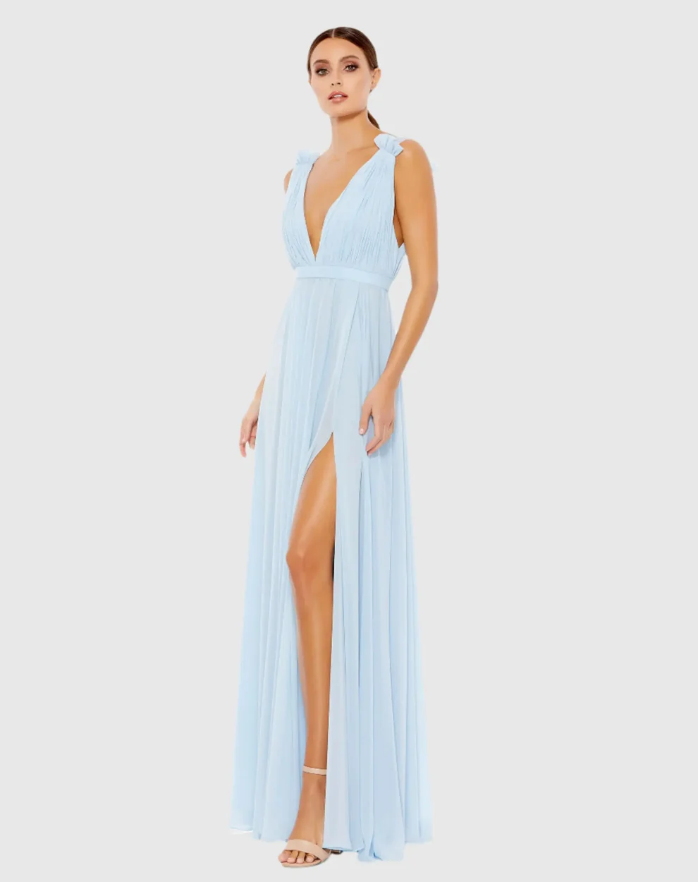 blue bridesmaid dresses 2020 Sky Blue Bridesmaids Dresses Halter Straps V-Neck Lace Up Back Stretch Satin Bridesmaid Dress With Slit