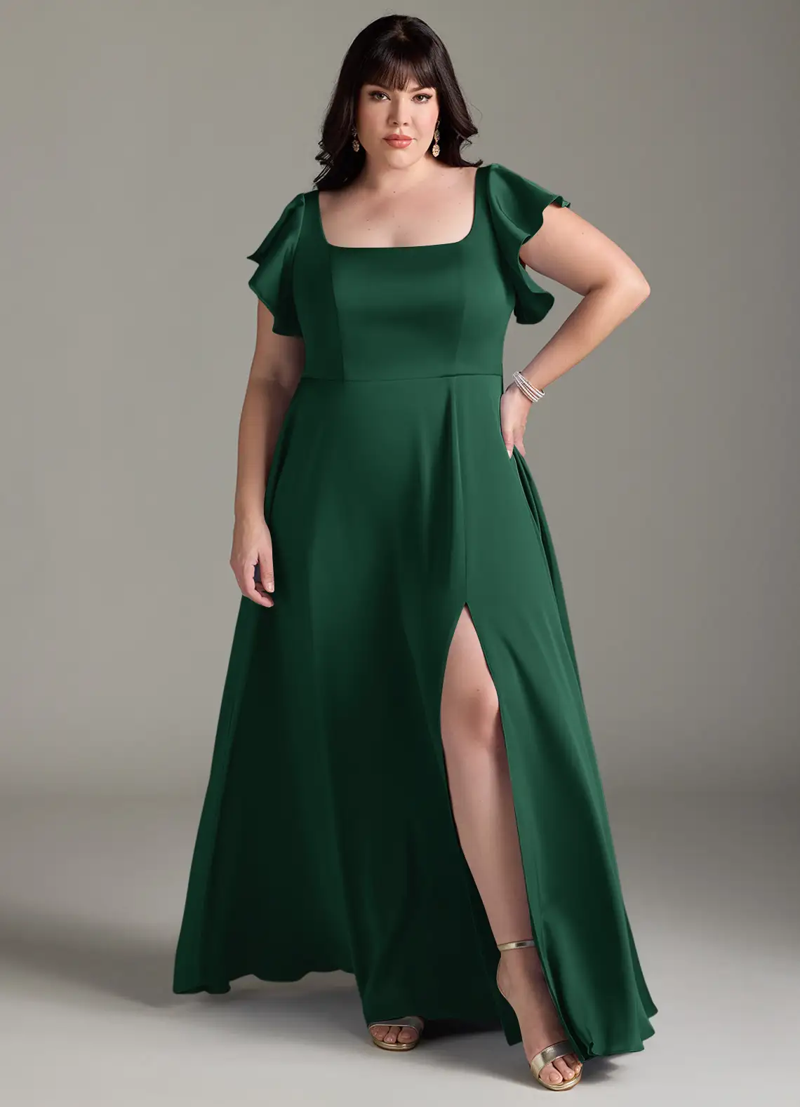 rust satin bridesmaid dresses Rust Bridesmaids Dress Spaghetti Straps V-Neck Ruched Floor Length Stretch  Satin Bridesmaid Dress With Slit