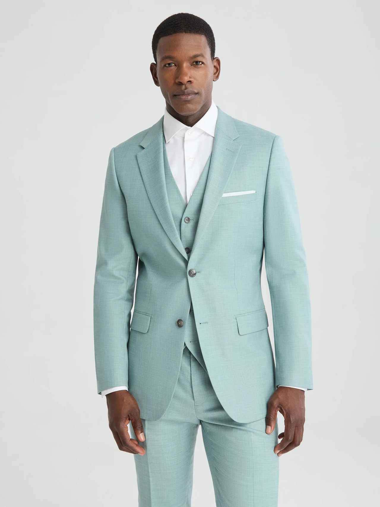 princess polly baby blue dress Groom's Emerald Green Suit with Black Bow Tie main image 1