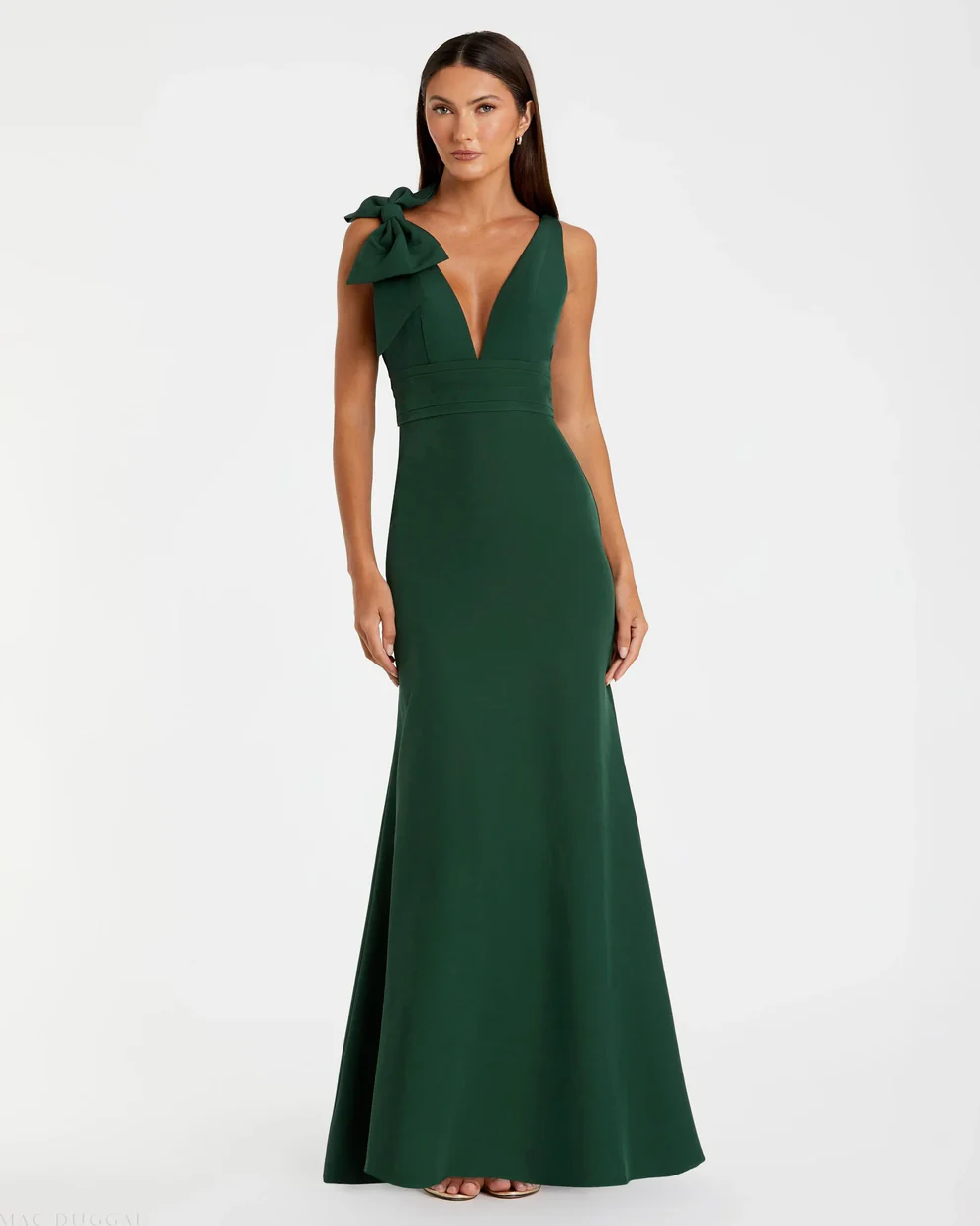 davids bridal steel blue bridesmaid dresses Deep Green Chiffon Maxi Dress – Elegant V-Neck Empire Gown
